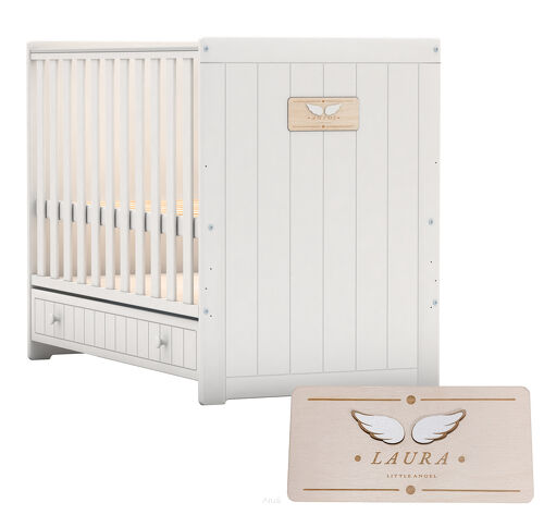 Łóżeczko z szufladą / tapczanik LITTLE ANGEL 120x60 tabliczka z personalizacją