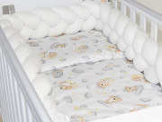 3 el.Pościel do łóżeczka 120x90 "Nature&Flowers" (żółte misie na chmurce +biały warkocz)