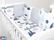 10 el.Pościel do łóżeczka 120x90 "MODUŁOWA" (samochody w górach +popiel)