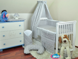 ARUŚ 4 el. pościel do łóżeczka 120*90 (6-biale gwiazdki na popiel tle)