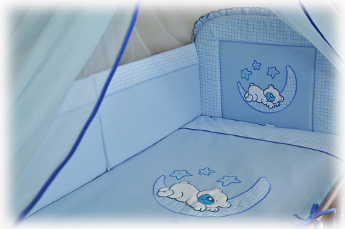 2 elementowa pościel HAFTOWANA (niebieski miś na ksieżycu)