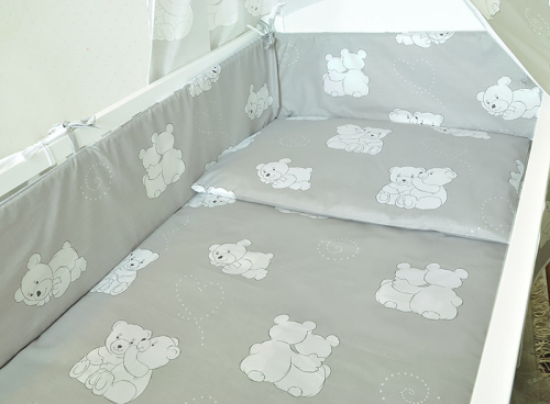ARUŚ 2 el. pościel do łóżeczka 120*90 (129-białe małe misie na popiel tle)