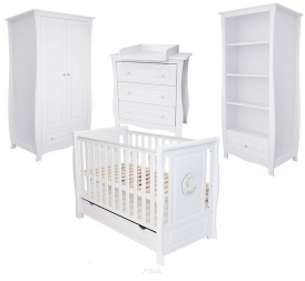 Zestaw mebli , komplet mebli dziecięcych LEO 4 : łóżeczko + szafa + komoda +regał