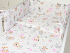 ARUŚ 5 el. pościel do łóżeczka 120*90 (177-różowe misie na chmurce)