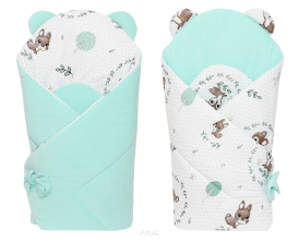 Rożek becik niemowlęcy VELVET (mięta +wianuszki zielone)