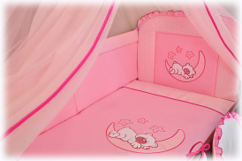 2 elementowa pościel HAFTOWANA (różowy miś na ksieżycu)