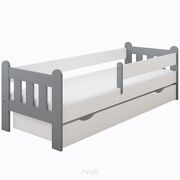 Łóżko dziecięce z szufladą z barierką 160X80 LEO szaro białe