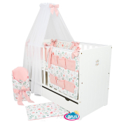 4 el.Pościel do łóżeczka 120x90 dwustronna "KOKARDKA" (eucaliptus +pudrowy róż)