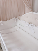 5 el. Pościel do łóżeczka z falbanką 120x90 biała ze srebrnym