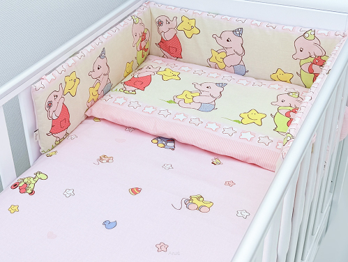 ARUŚ 4 el. pościel do łóżeczka 120*90 (167-słoniki różowe)