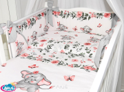 5 el.Pościel do łóżeczka 120x90 dwustronna "KOKARDKA" (słoniki brzoskwiniowe +popiel)