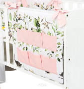 Przybornik na łóżeczko "KOKARDKA" (sarenka zielona +pudrowy róż)