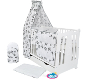 4 el.Pościel do łóżeczka 120x90 "DWUSTRONNA" pandy czarne+popiel kropki na białym