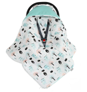 Otulacz śpiworek 90x90 z kapturkiem do fotelika velvet/bawełna (mięta +jelonki miętowe)