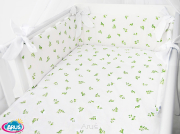 2 el.Pościel do łóżeczka 120x90 dwustronna "KOKARDKA" (zielone gałązki +biały gładki)