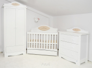 Zestaw mebli CHARLOTTE : łóżeczko z szufladą + komoda z przewijakiem +szafa
