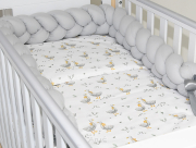 3 el.Pościel do łóżeczka 120x90 "Nature&Flowers" (gąski białe +popielaty warkocz)