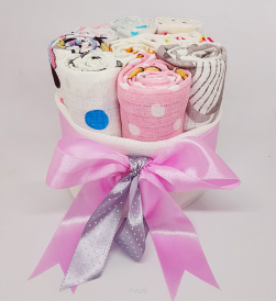 Tort z pieluch pieluszek tetrowych 10szt (kolorowe+różowa kokardka)