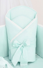 Rożek becik usztywniony wiązany KORONKA mieta