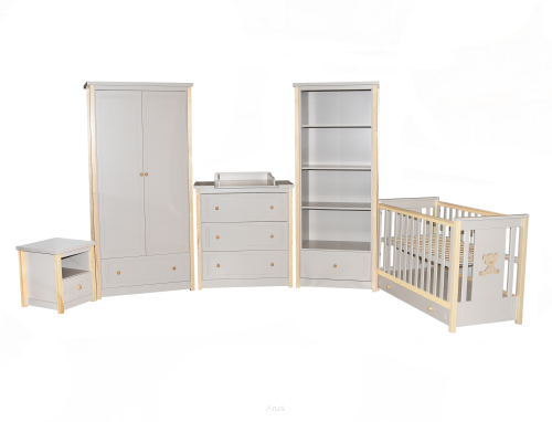 Zestaw, komplet mebli dziecięcych DIEGO 5 łóżeczko +komoda +szafa +regał +szafka nocna (kaszmir/sosna)