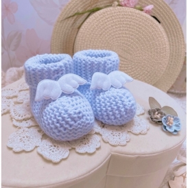 Sweterkowe buciki skarpetki Blossoms (niebieski +aniołki)