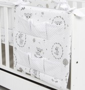 Przybornik na łóżeczko "KOKARDKA" (wianuszki popielate +popiel kropki)