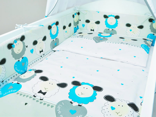 ARUŚ 2 el. pościel do łóżeczka 120*90 (5-owca z sercem niebieska)