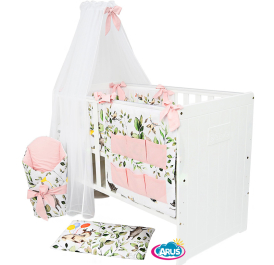 10 el.Pościel do łóżeczka 120x90 dwustronna "KOKARDKA" (sarenka zielona +pudrowy róż)