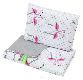 Pościel do wózka / kołyski MINKY (popiel +flamingi)