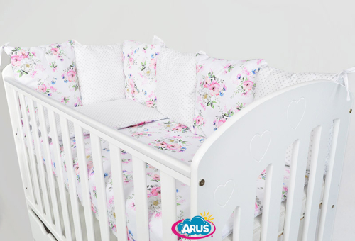 Ochraniacz poduszki 6szt (białe kwiaty + popiel kropki)