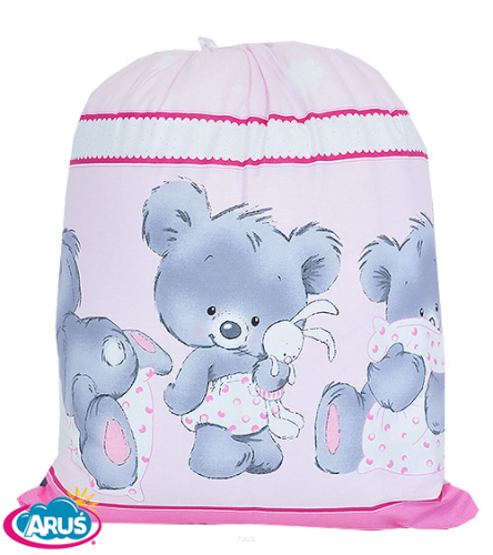 Worek na pościel do przedszkola (różowy miś z podusią)