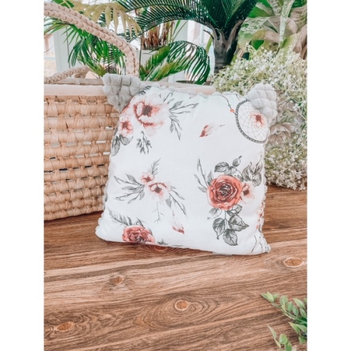 Poduszka przytulanka KOTEK (minky popiel + łapacze bordowe)