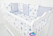 8 el.Pościel do łóżeczka 120x90 "MODUŁOWA" (gwiazdy niebieskie+popiel gładki)