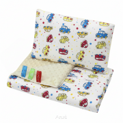 Pościel do wózka / kołyski MINKY (kremowy +samochodziki)