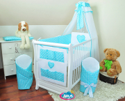 14 el.Pościel z aplikacją 120x90 "Grochy" (turkus biały)