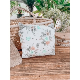 Poduszka przytulanka KOTEK (minky popiel + różyczki)