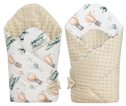 Rożek becik niemowlęcy dwustronny MINKY (beżowy +lis w samolocie)