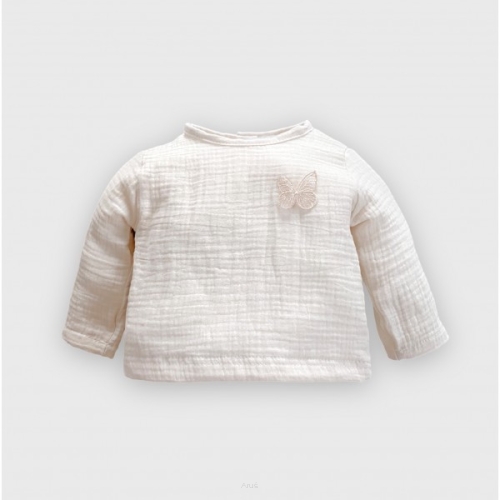 Koszula muślinowa z falbanką (waniliowy beż +motylek)