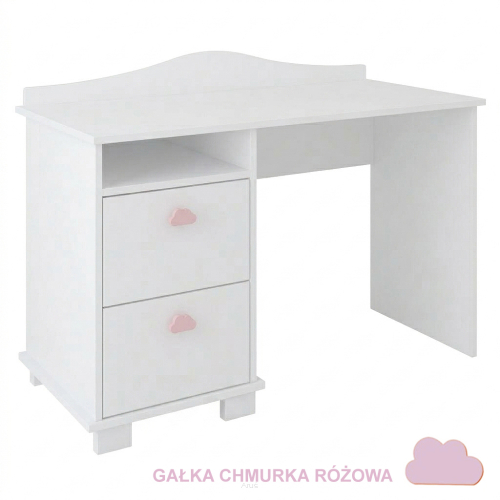 Biurko dla dziecka, biurko dziecięce CLASSIC (białe +gałki chmurki różowe)