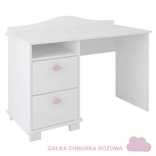Biurko dla dziecka, biurko dziecięce CLASSIC (białe +gałki chmurki różowe)