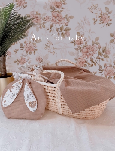 Zestaw wafelek koc + podusia Bunny (brąz +zwierzaki)