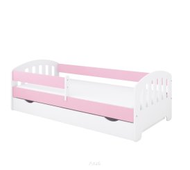 Łóżko dziecięce z szufladą z barierką 160X80 LUIZA biało/różowa