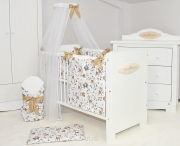 6 el.Pościel do łóżeczka 120x90 dwustronna "KOKARDKA" (sarenki beżowe +beż)