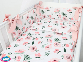 2 el.Pościel do łóżeczka 120x90 dwustronna "KOKARDKA" (calineczka +pudrowy róż)