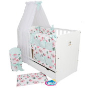 4 el.Pościel do łóżeczka 120x90 dwustronna "KOKARDKA" 120x90 (calineczka +mięta gładka)