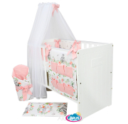 6 el.Pościel do łóżeczka 120x90 dwustronna "KOKARDKA" (hipcie pomarańcz +pudrowy róż)