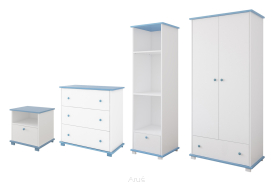 Zestaw mebli dziecięcych CLASSIC 4 : komoda + szafa + regał + szafka nocka (biało/niebieski)