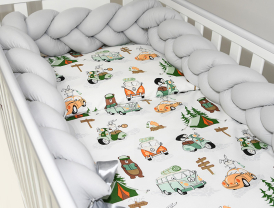 3 el.Pościel do łóżeczka 120x90 "Nature&Flowers" (kemping zielony +popielaty warkocz)