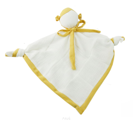 Przytulanka muślinowa dla niemowląt ZUZIA z żółtą kokardką + opcja haftu