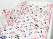 3 el.Pościel do łóżeczka 120x90 dwustronna "KOKARDKA" (calineczka +pudrowy róż)